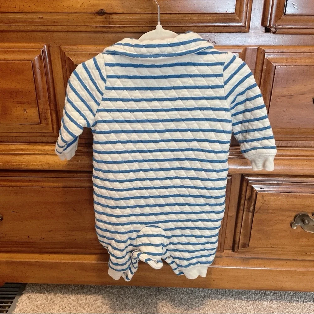 Old Navy Cream & Blue Striped Button Baby Quilted Romper Size 3-6 months
